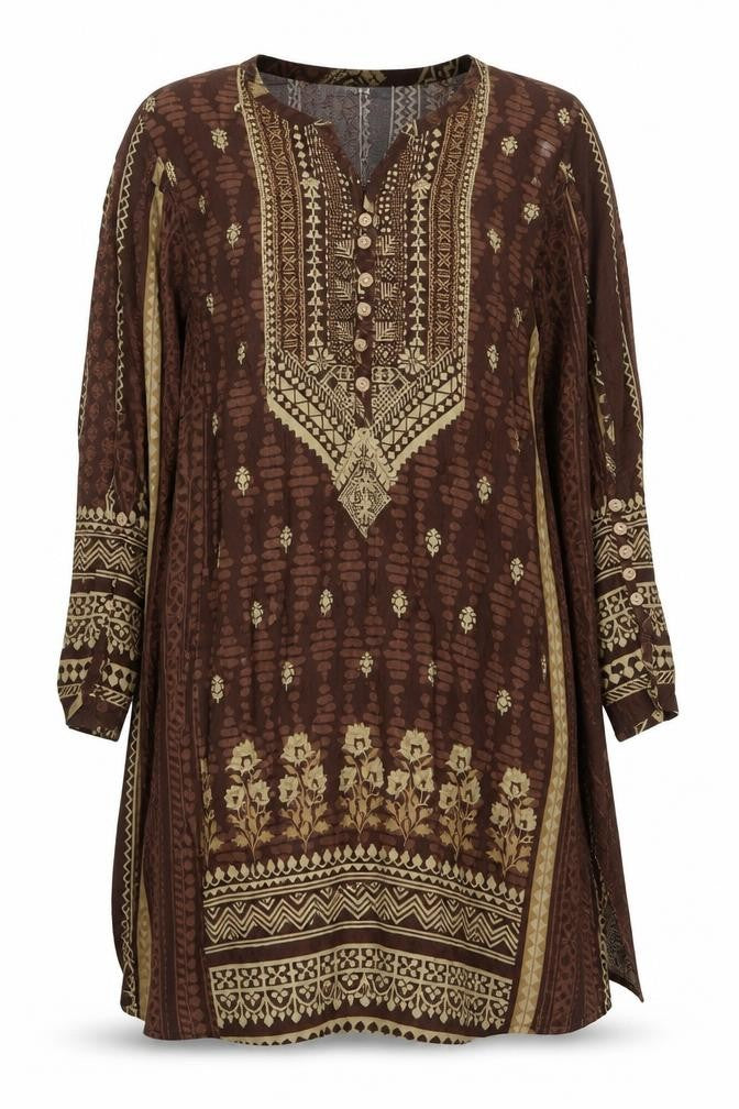 Khaadi Womens Brown Polyester Shift Size 10 V-Neck Button