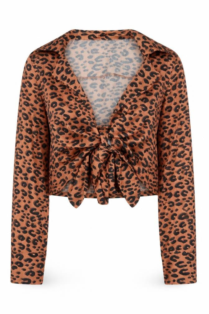 Nasty Gal Womens Orange Animal Print Polyester Basic Blouse Size 6 V-Neck