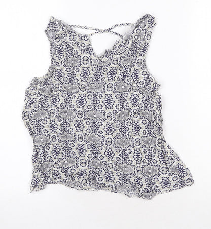 Atmosphere Womens Blue Geometric Viscose Basic Blouse Size 14 V-Neck
