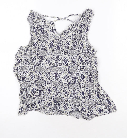 Atmosphere Womens Blue Geometric Viscose Basic Blouse Size 14 V-Neck