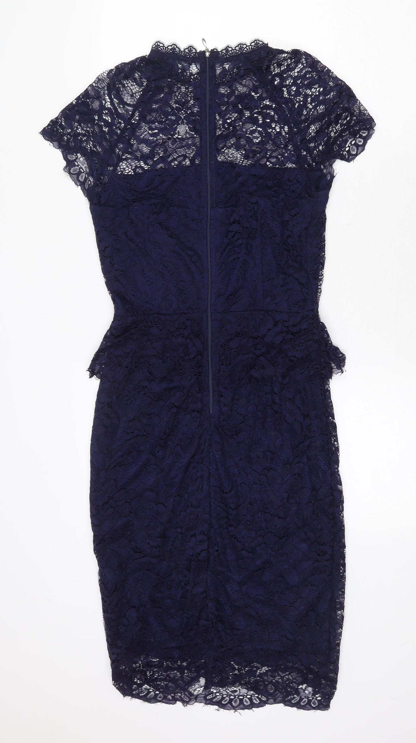 Preworn Womens Blue Nylon Bodycon Size 10 Mock Neck Zip