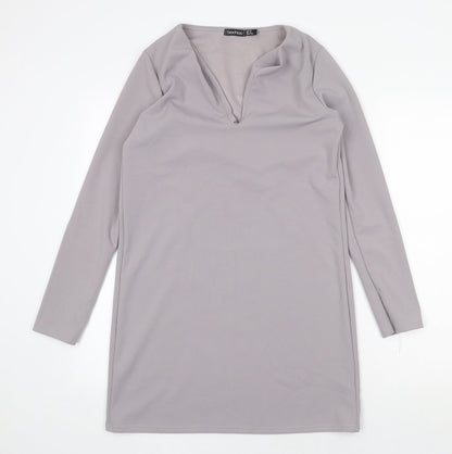 Boohoo Womens Grey Polyester Shift Size 12 V-Neck Pullover