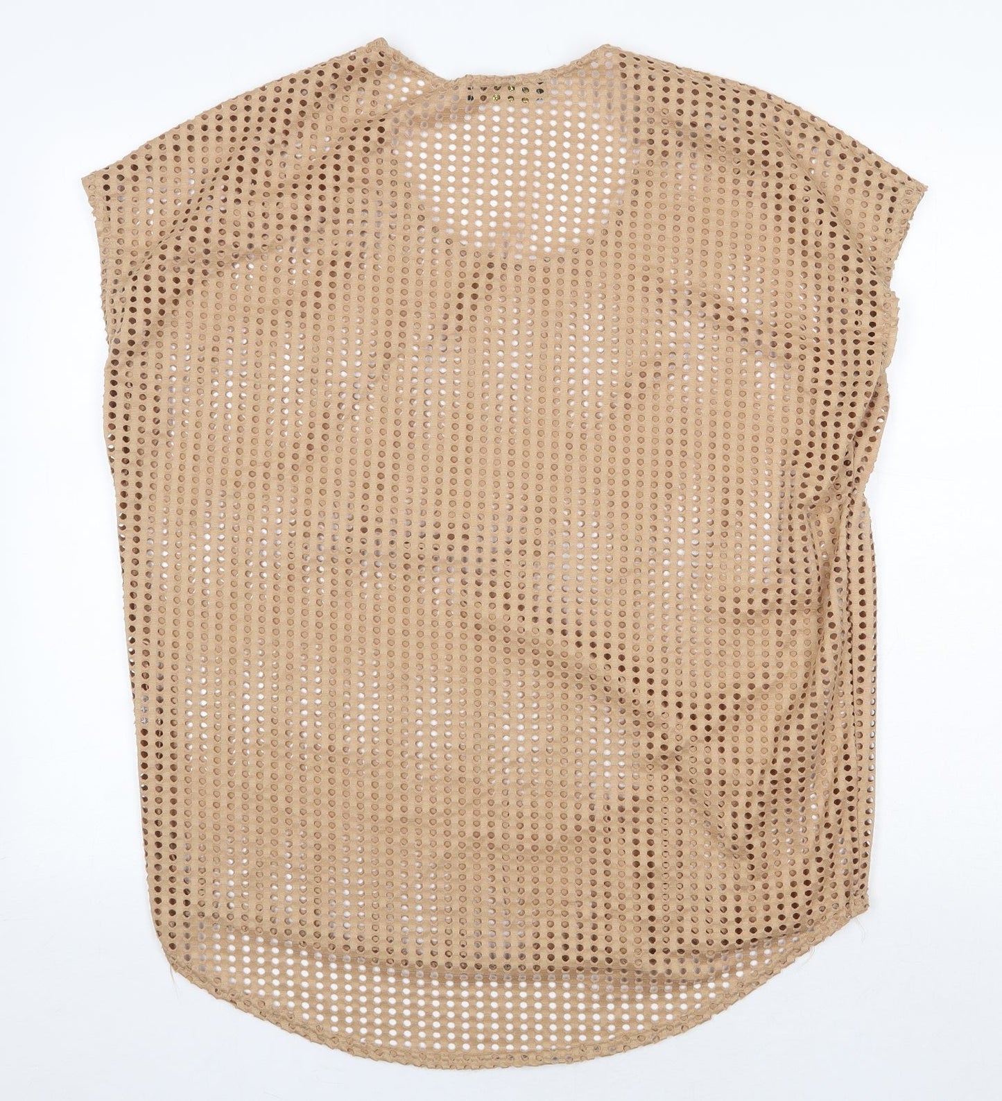 QED London Womens Beige Polyester Basic Blouse Size L Scoop Neck