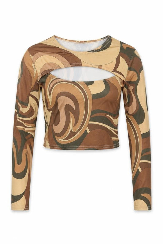 PRETTYLITTLETHING Womens Multicoloured Geometric Polyester Cropped T-Shirt Size 8 Round Neck