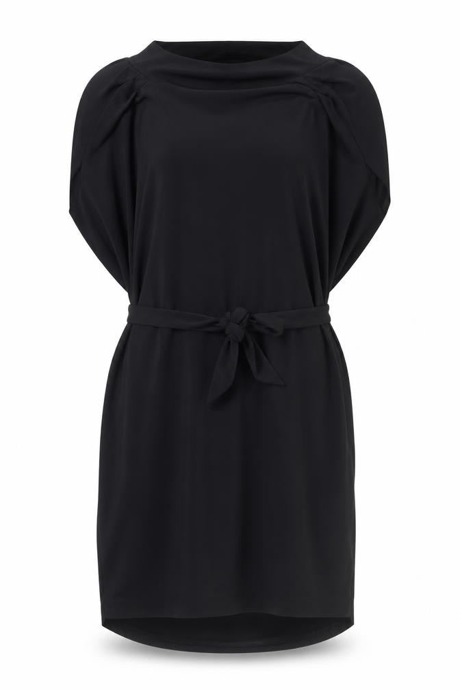 Marks & Spencer Womens Black Polyester Shift Size 10 Boat Neck Tie