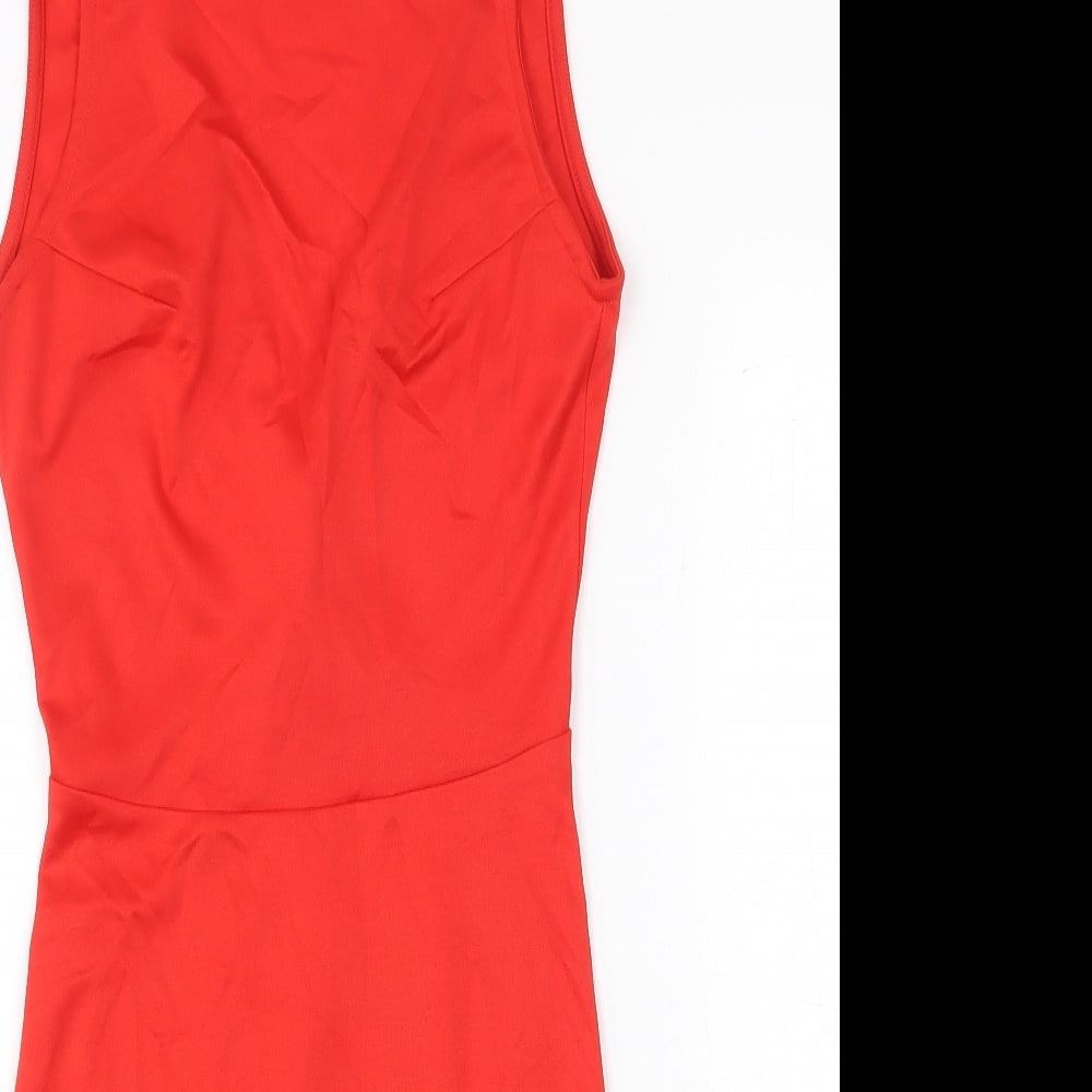 H&M Womens Red Polyester Tank Dress Size 8 Boat Neck Pullover