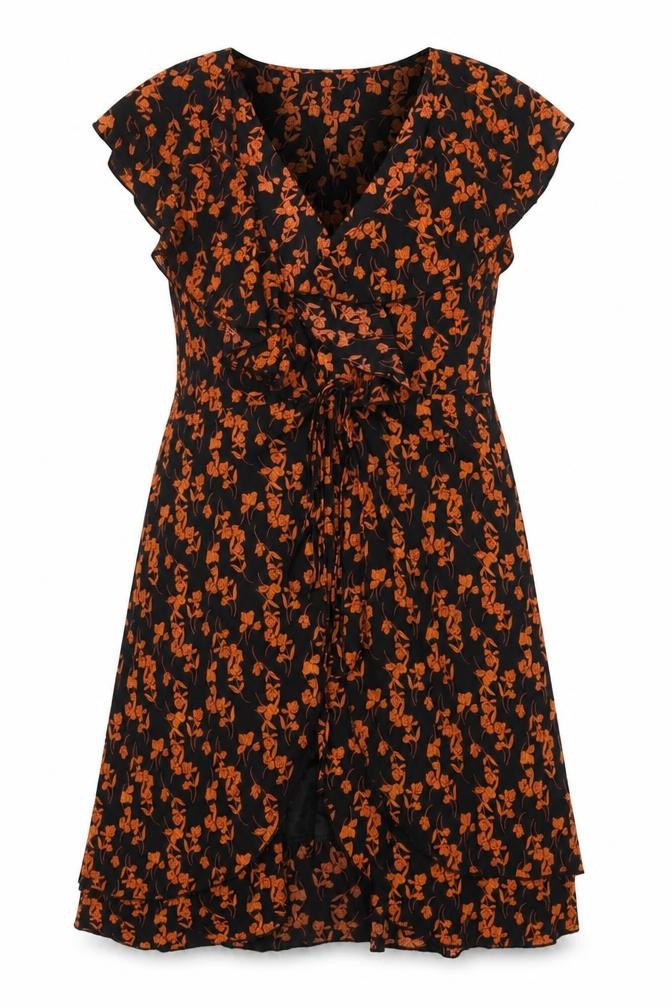Mela Loves London Womens Black Floral Polyester Wrap Dress Size 14 Scoop Neck Tie