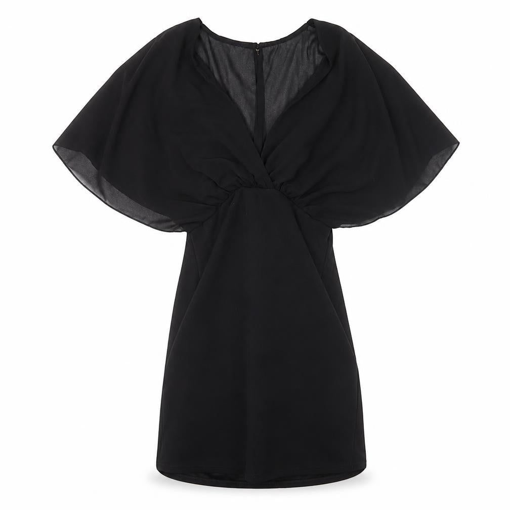 Preworn Womens Black Polyester Mini Size 8 V-Neck Button - Voluminous Sleeves