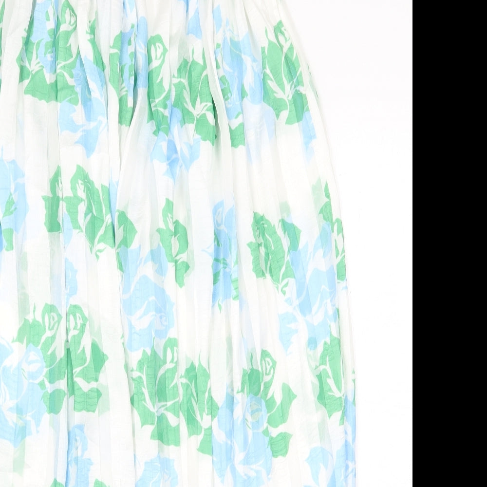 Preworn Womens White Floral Polyester Peasant Skirt Size 28 in Zip