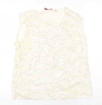 EWM Womens Gold Geometric Polyester Basic T-Shirt Size M Round Neck