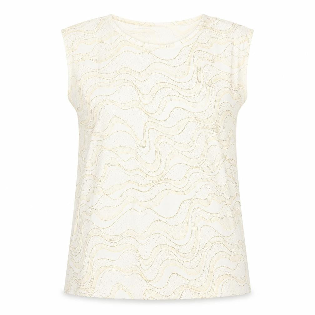 EWM Womens Gold Geometric Polyester Basic T-Shirt Size M Round Neck