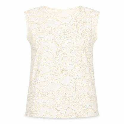 EWM Womens Gold Geometric Polyester Basic T-Shirt Size M Round Neck