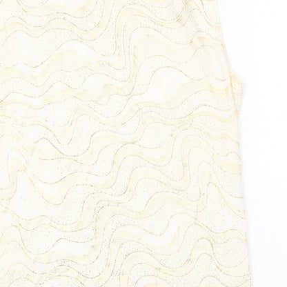 EWM Womens Gold Geometric Polyester Basic T-Shirt Size M Round Neck