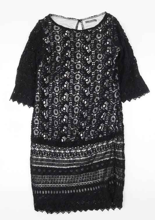South Womens Black Cotton Sheath Size 12 Boat Neck Button