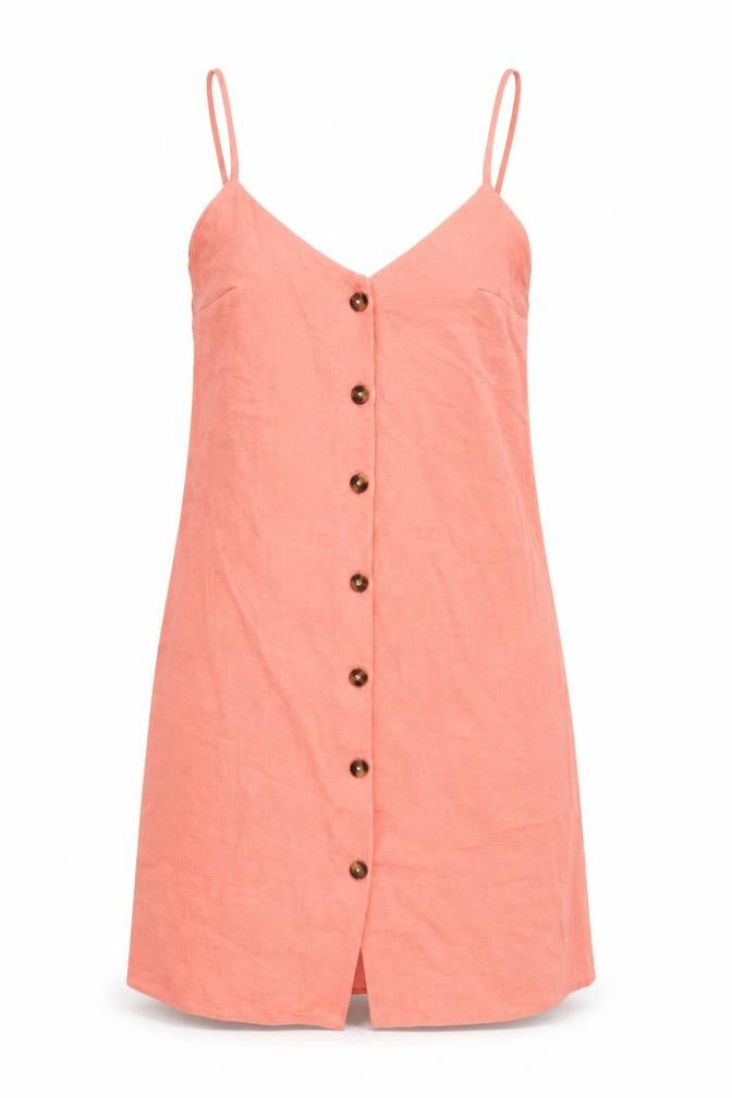 Primark Womens Pink Polyester Slip Dress Size 4 V-Neck Button
