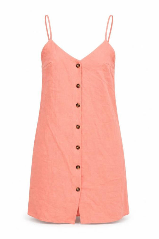 Primark Womens Pink Polyester Slip Dress Size 4 V-Neck Button