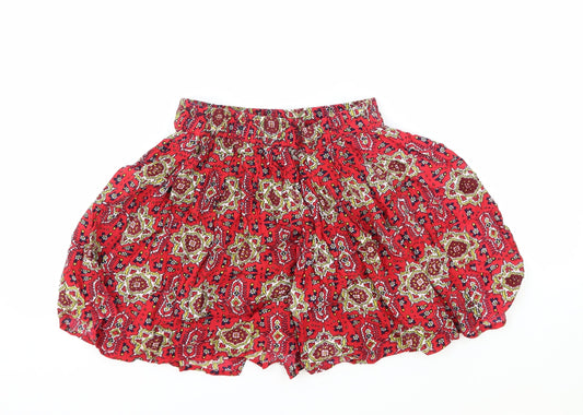 New Look Womens Red Geometric Viscose Bermuda Shorts Size 8 L4 in Regular Drawstring