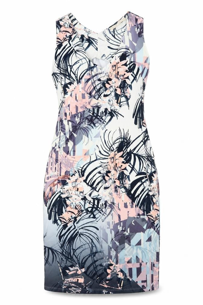 NEXT Womens Multicoloured Geometric Polyester A-Line Size 12 V-Neck Zip
