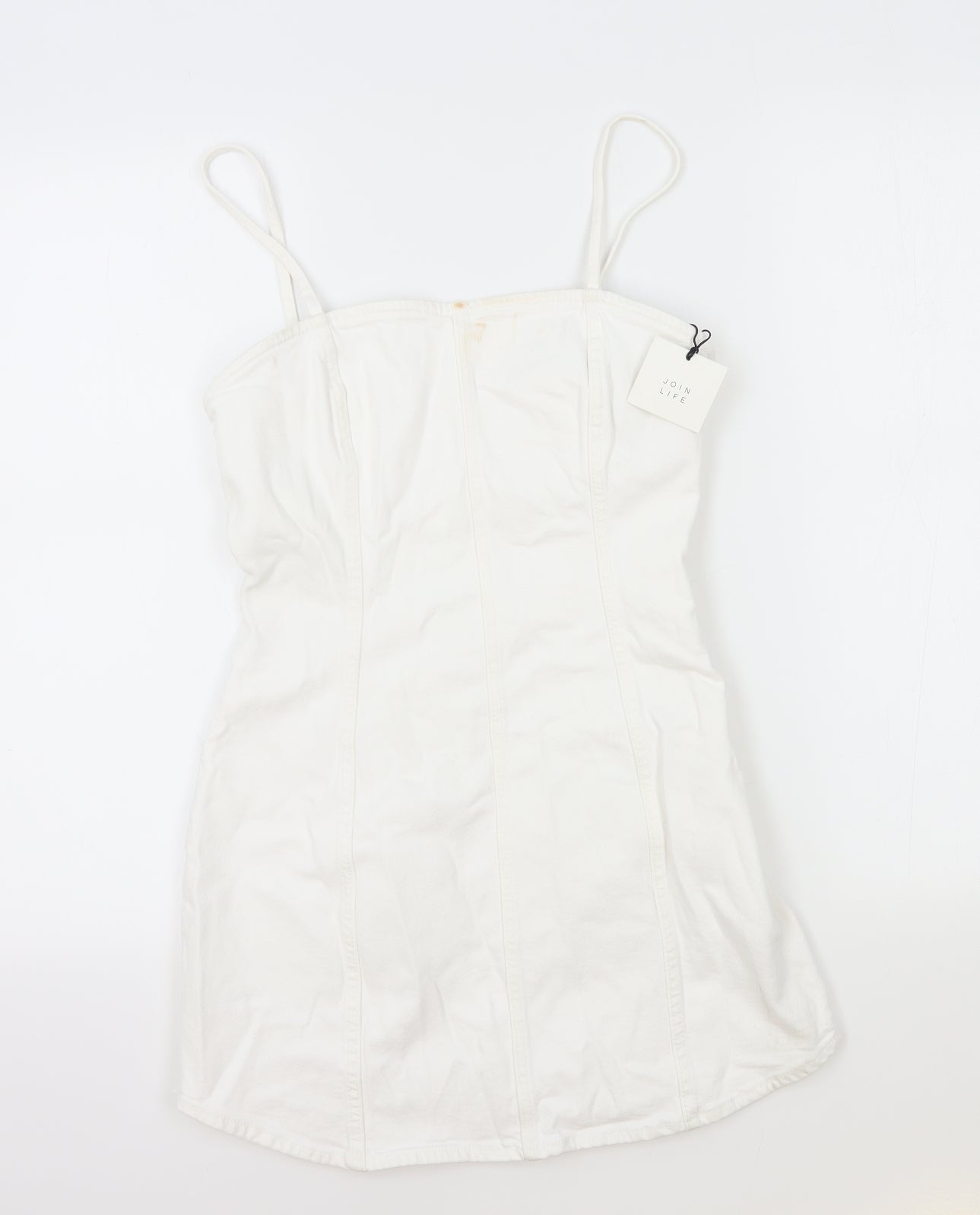 Zara Womens White Cotton Mini Size S Square Neck Zip