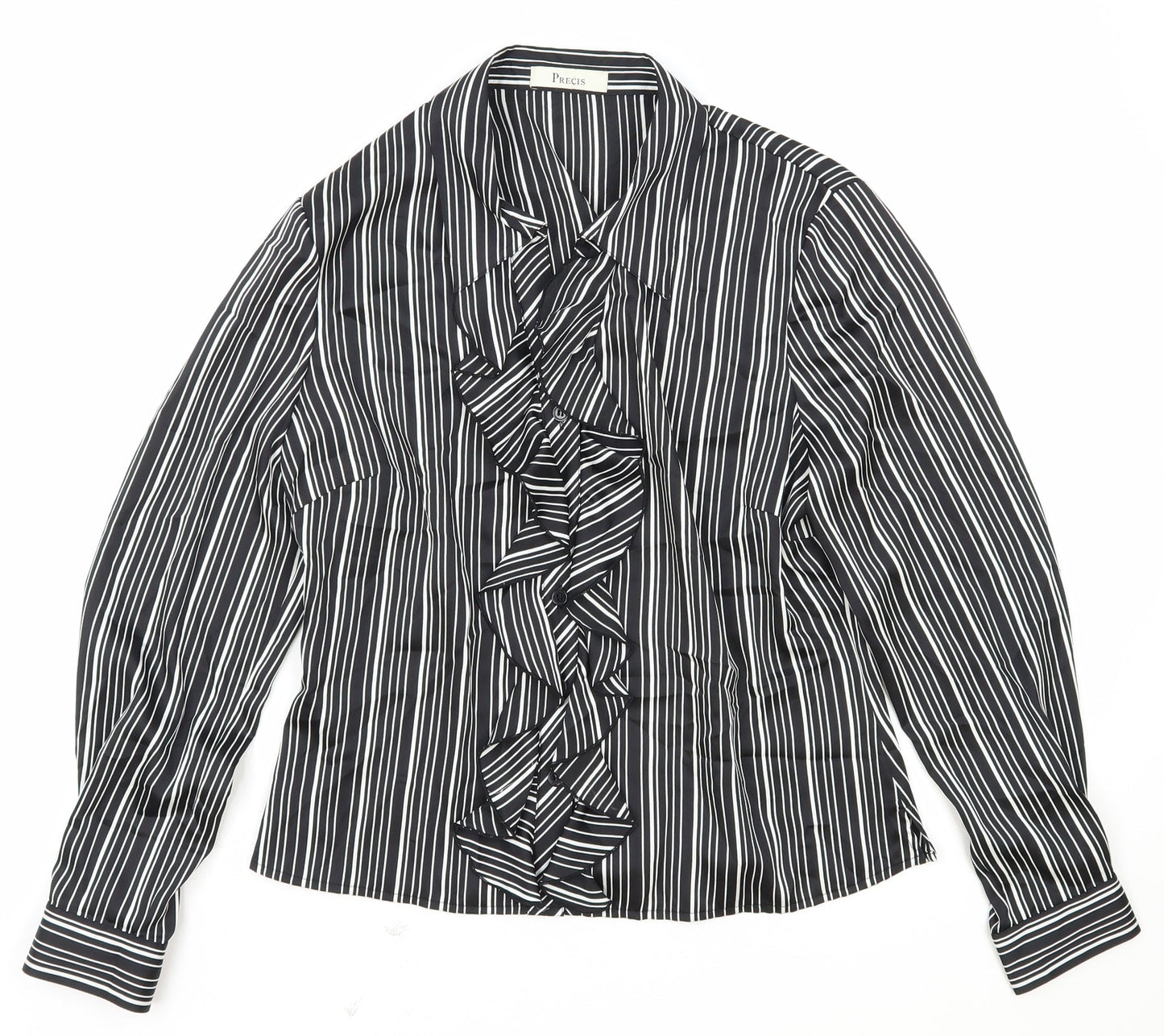 Precis Womens Black Striped Polyester Basic Blouse Size 12 Scoop Neck