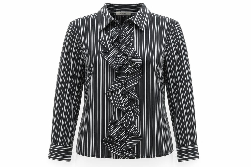 Precis Womens Black Striped Polyester Basic Blouse Size 12 Scoop Neck