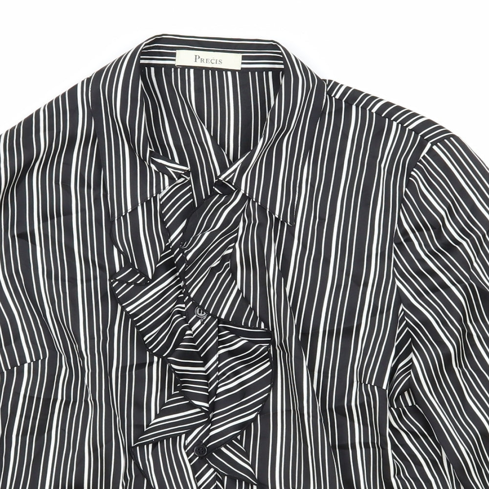 Precis Womens Black Striped Polyester Basic Blouse Size 12 Scoop Neck
