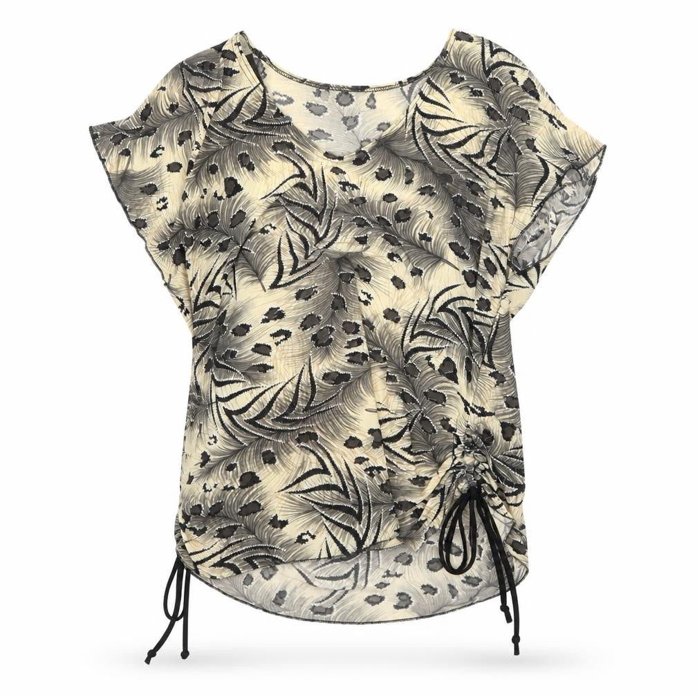 Saloos Womens Multicoloured Animal Print Polyester Basic Blouse Size M V-Neck - Leopard Print Side Tie Ruched