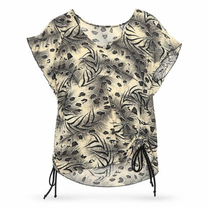 Saloos Womens Multicoloured Animal Print Polyester Basic Blouse Size M V-Neck - Leopard Print Side Tie Ruched