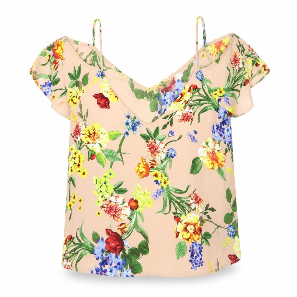 FOREVER 21 Womens Brown Floral Viscose Basic Blouse Size M V-Neck - Cold Shoulder