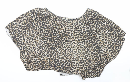Chantelle Womens Multicoloured Animal Print Polyester Cropped Blouse Size M Boat Neck - Leopard Print Batwing