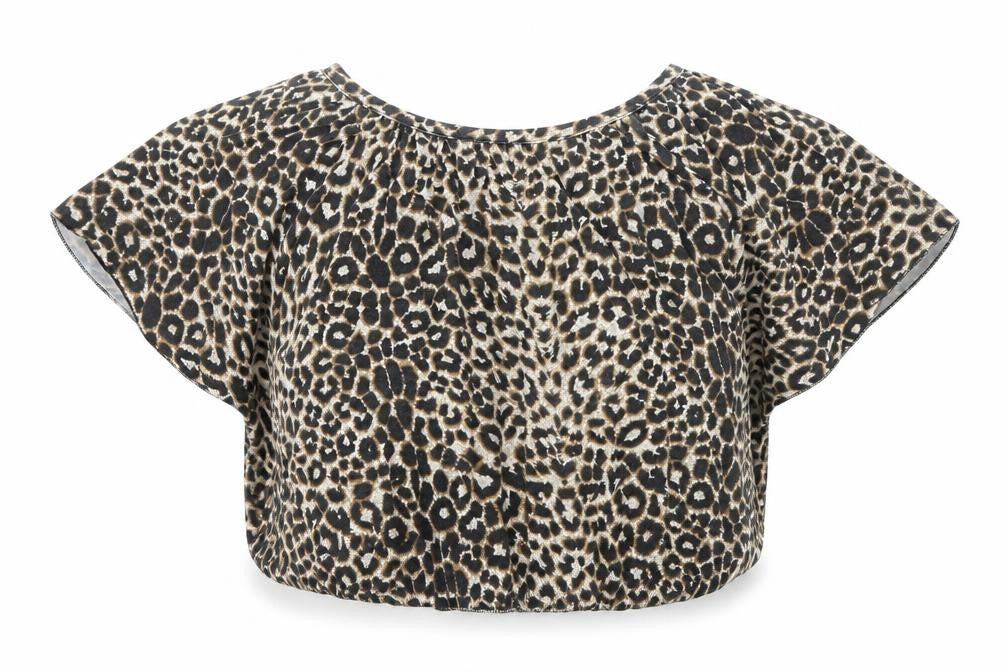 Chantelle Womens Multicoloured Animal Print Polyester Cropped Blouse Size M Boat Neck - Leopard Print Batwing