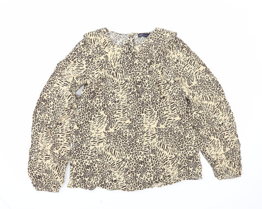 Marks and Spencer Womens Brown Animal Print Viscose Basic Blouse Size 8 Collared - Leopard Print