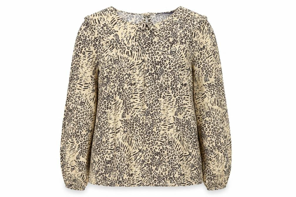 Marks & Spencer Womens Brown Animal Print Viscose Basic Blouse Size 8 Collared - Leopard Print