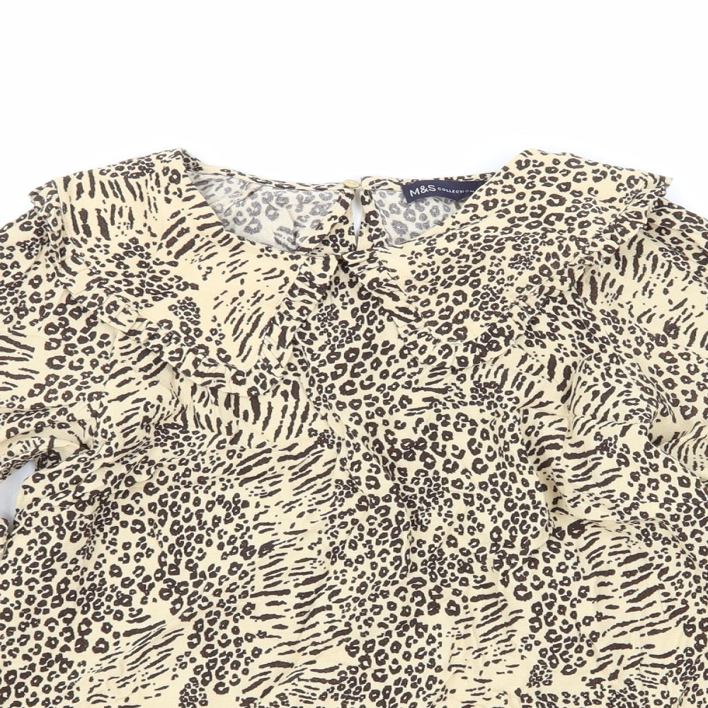 Marks and Spencer Womens Brown Animal Print Viscose Basic Blouse Size 8 Collared - Leopard Print