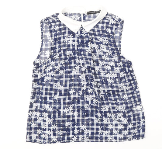 Atmosphere Womens Blue Geometric Polyester Basic Blouse Size 10 Collared
