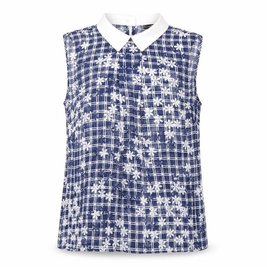 Atmosphere Womens Blue Geometric Polyester Basic Blouse Size 10 Collared