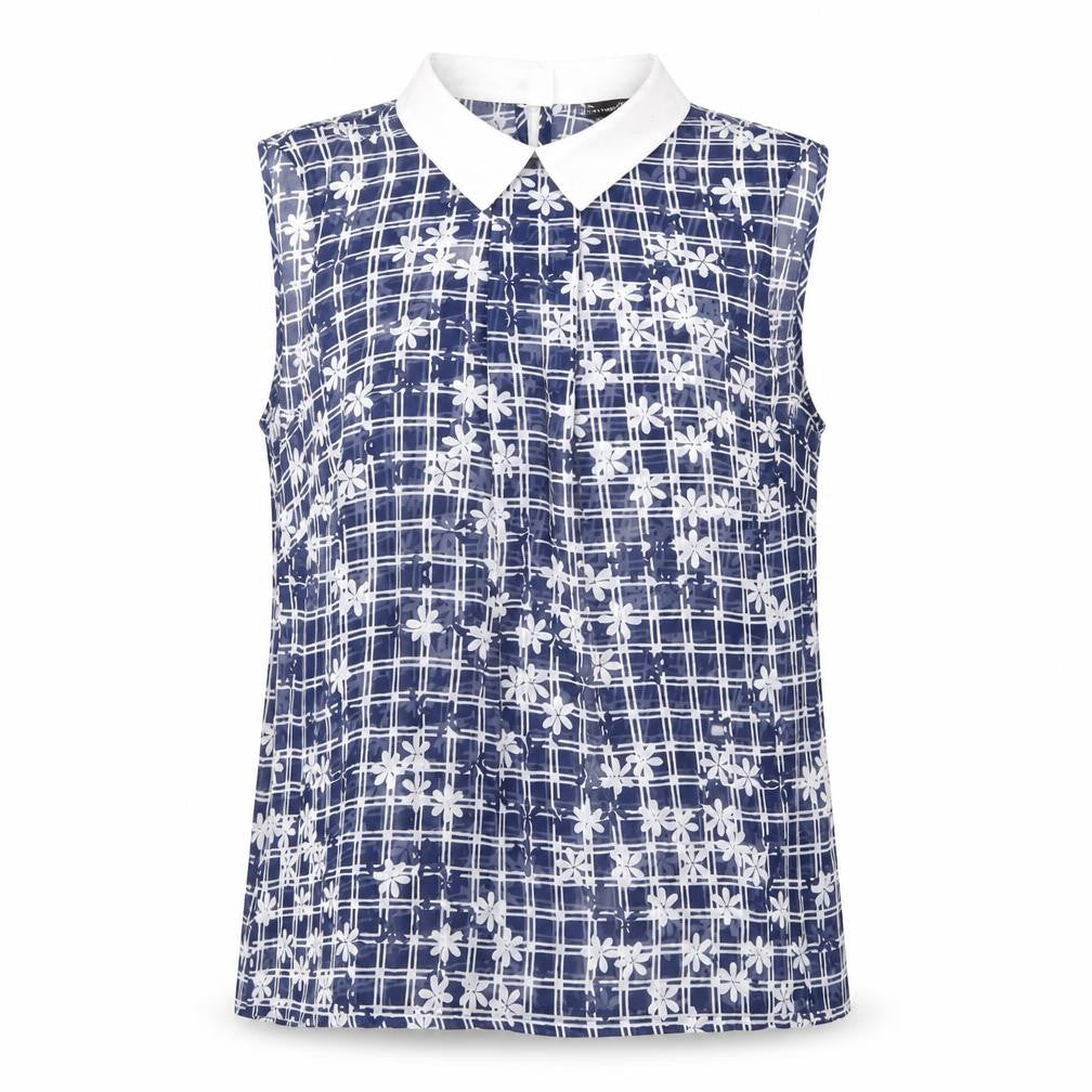 Atmosphere Womens Blue Geometric Polyester Basic Blouse Size 10 Collared