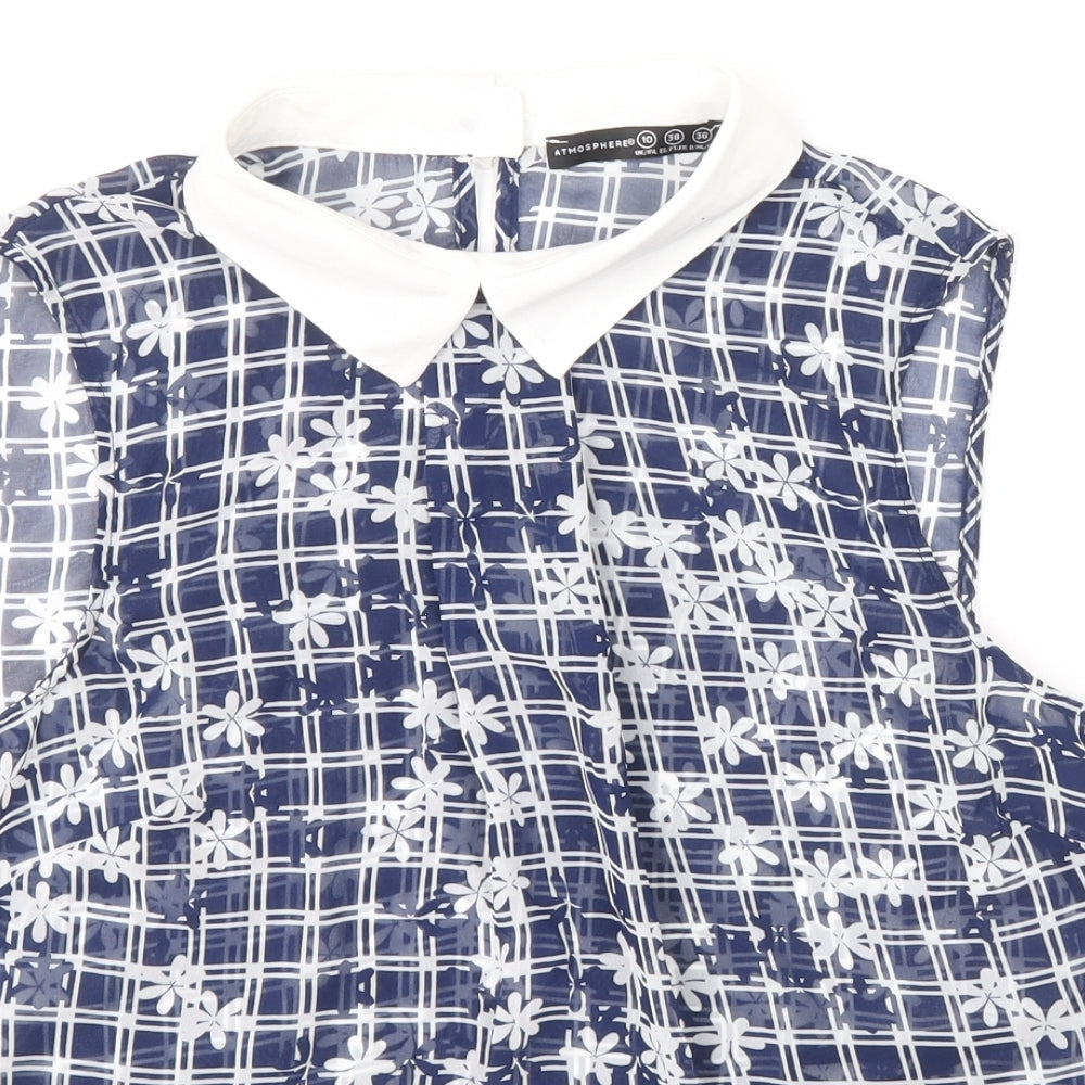 Atmosphere Womens Blue Geometric Polyester Basic Blouse Size 10 Collared