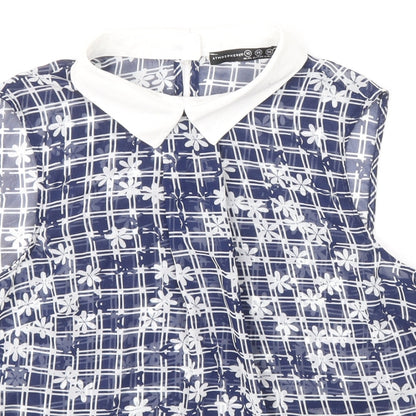 Atmosphere Womens Blue Geometric Polyester Basic Blouse Size 10 Collared