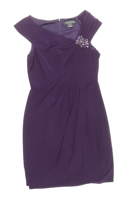 Jessica Howard Womens Purple Polyester Sheath Size 10 V-Neck Zip