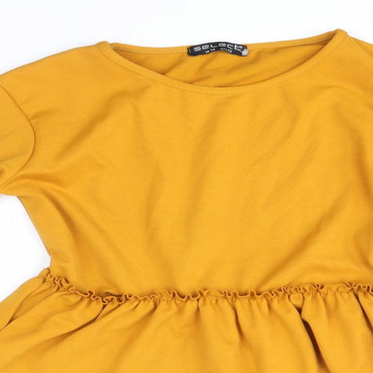 Select Womens Yellow Polyester Basic Blouse Size 14 Round Neck