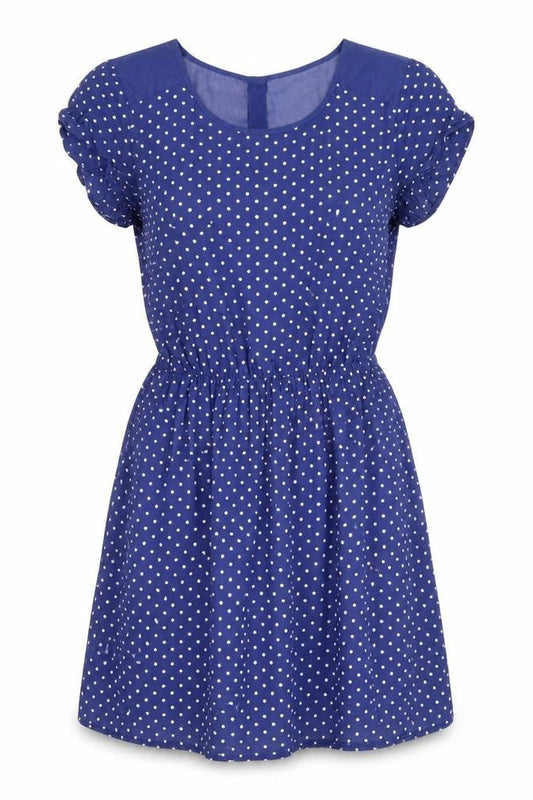 Divided by H&M Womens Blue Polka Dot Viscose A-Line Size 8 Scoop Neck Button