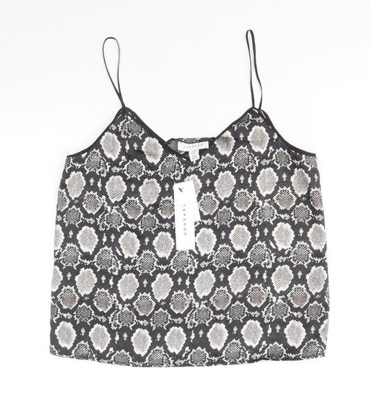 Topshop Womens Grey Animal Print Polyester Camisole Tank Size 8 V-Neck - Snake Skin Print