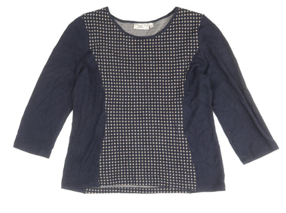 Country Casuals Womens Blue Geometric Cotton Basic Blouse Size L Scoop Neck