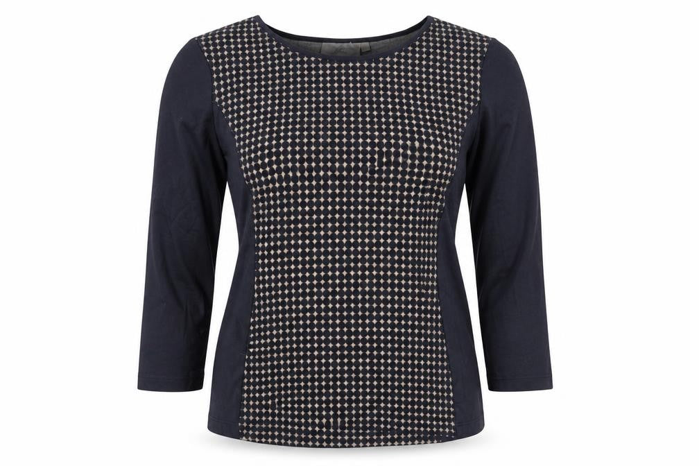 Country Casuals Womens Blue Geometric Cotton Basic Blouse Size L Scoop Neck