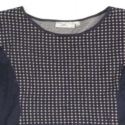 Country Casuals Womens Blue Geometric Cotton Basic Blouse Size L Scoop Neck