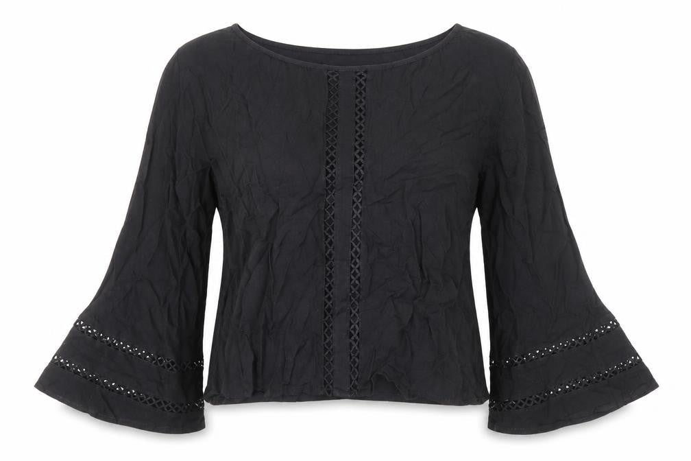 Boohoo Womens Black Viscose Basic Blouse Size 10 Boat Neck - Flute Sleeve