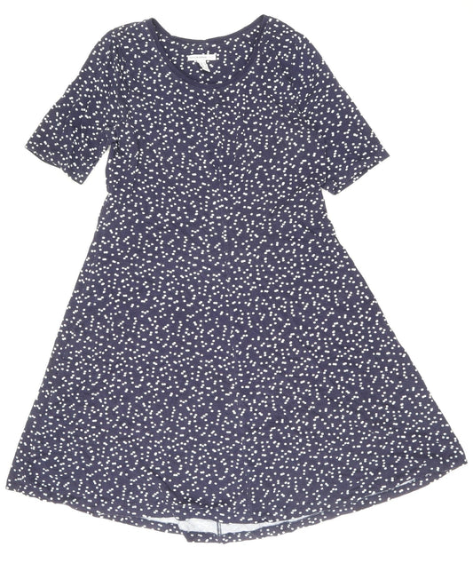 ISSAC MIZRAH Womens Blue Polka Dot Cotton A-Line Size L Boat Neck Pullover