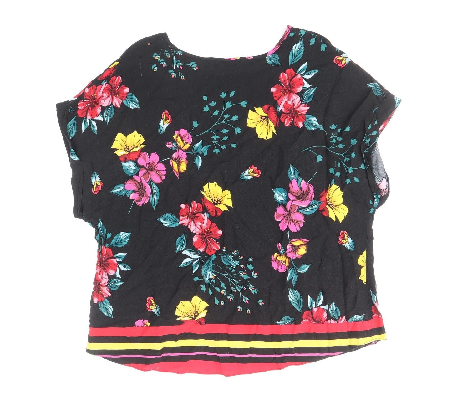 Peacocks Womens Multicoloured Floral Viscose Basic Blouse Size 12 Scoop Neck