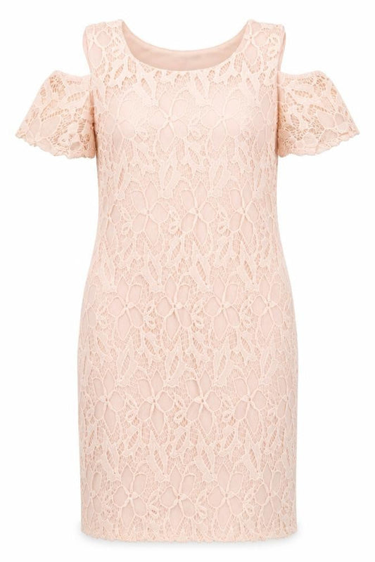 Peacocks Womens Pink Nylon Pencil Dress Size 10 Boat Neck Pullover - Cold Shoulder